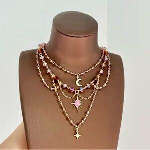 Purple, Red & Gold Bohemian Multi-layer Beaded Necklace